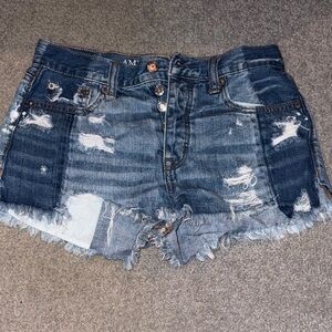 American Eagle Dark Blue Distressed Jean Shorts